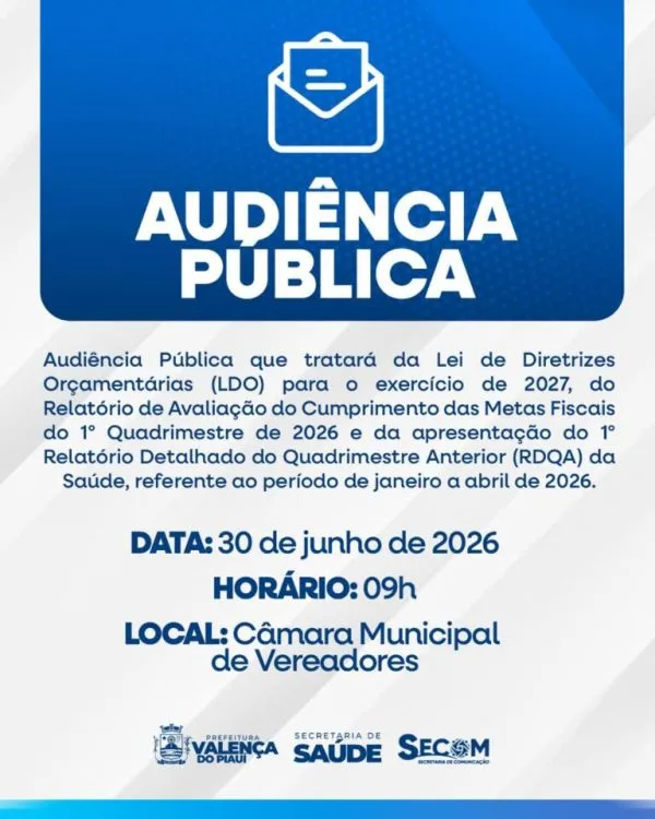 Prefeitura de Valença realiza audiência pública nesta terça-feira (30) para prestação de contas