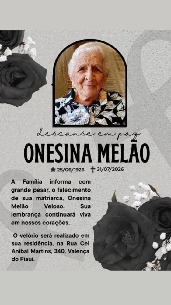 Valença do Piauí de luto: Falece aos 100 anos dona Onesina Melão, matriarca da família Melão