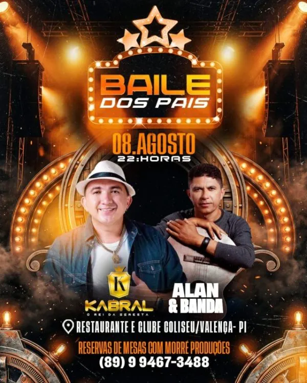 BAILE DOS PAIS EM VALENÇA Restaurante e Clube Coliseu sedia tradicional evento neste sábado (8) com show de Kabral, o 'Rei da Seresta'