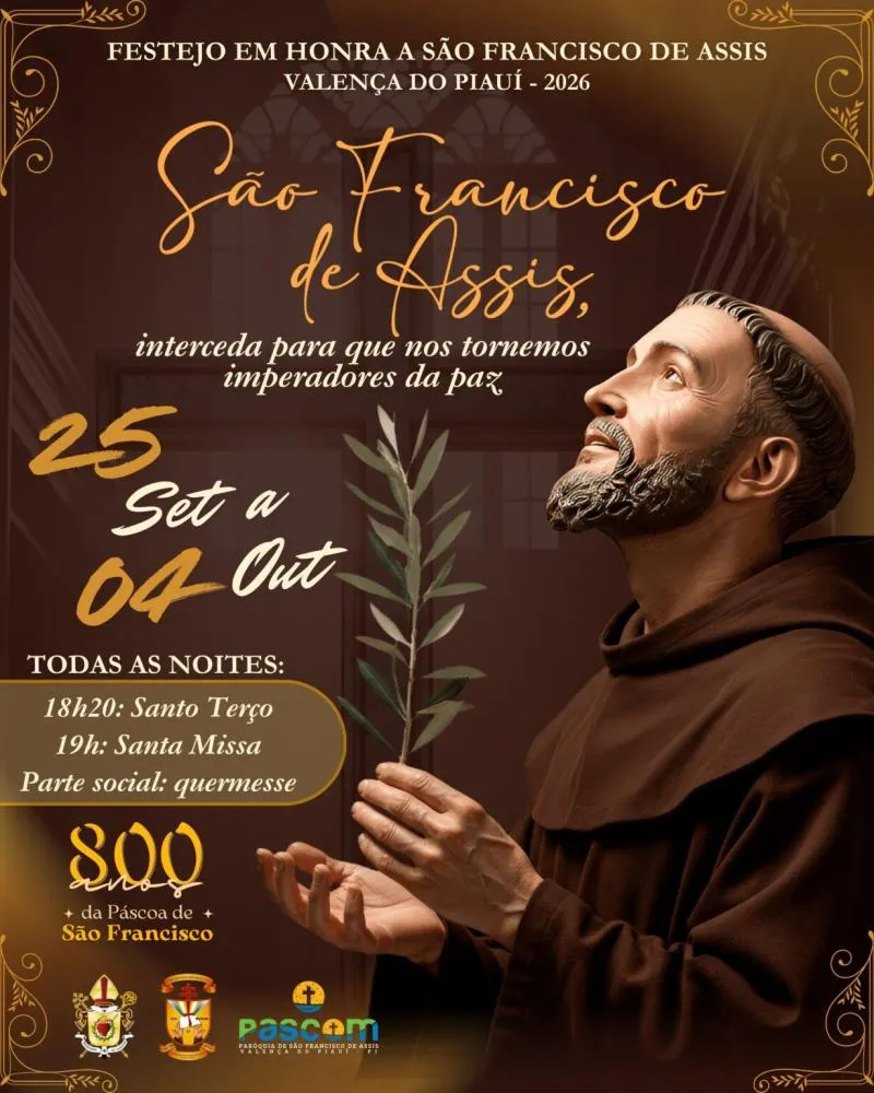 Paróquia de São Francisco de Assis divulga programação do festejo do padroeiro em Valença do Piauí